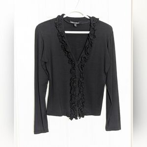 Cable & Gauge Women's Black Ruffled Top/Cardigan